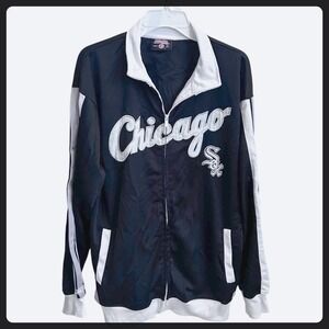 Stitches‎ Chicago White Sox Baseball Track Jacket Full Zip Black White Sz Large